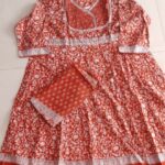 Rust Orange Floral Plus Size Anarkali Kurti Set