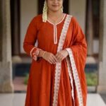 Orange Work Plus Size Anarkali Kurti Set