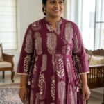 Wine Paisley Print Plus Size Anarkali Kurti Set