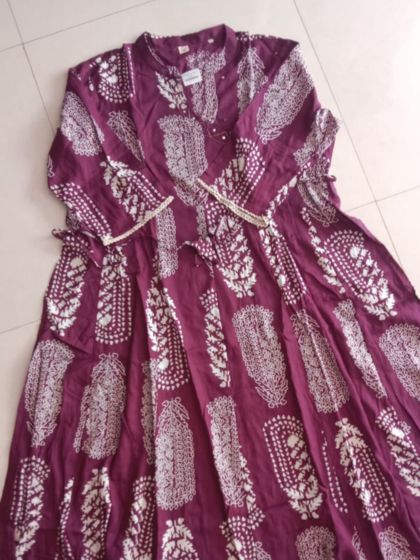 Wine Paisley Print Plus Size Anarkali Kurti Set