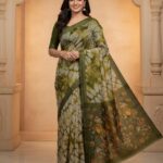 Linen Olive Green Tissue Saree